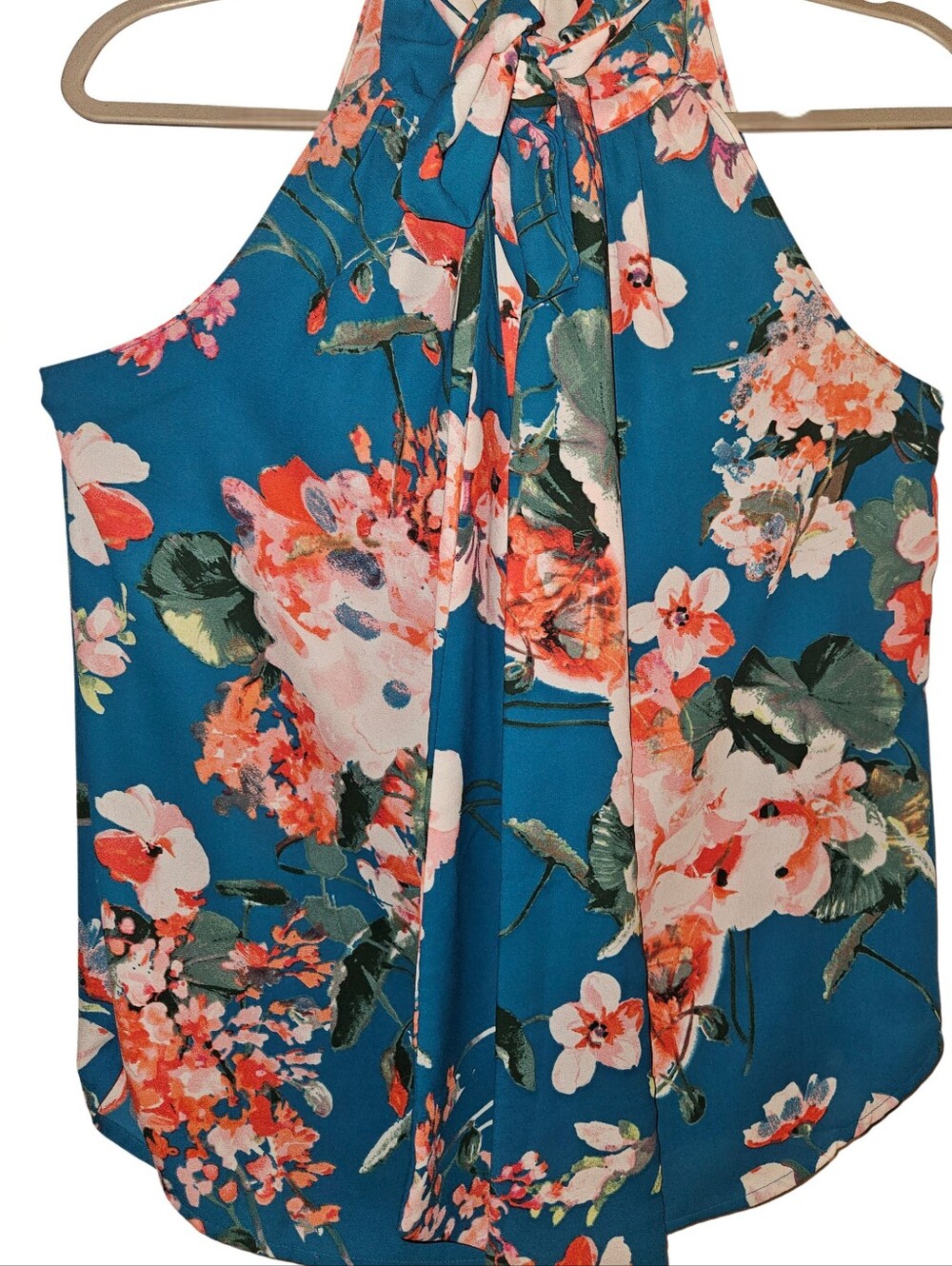 Floral Pussybow  Sleeveless Top in Teal